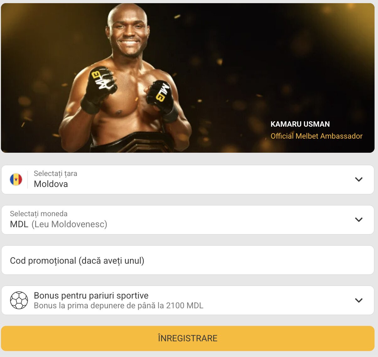 Înregistrare cu un singur clic pe Melbet