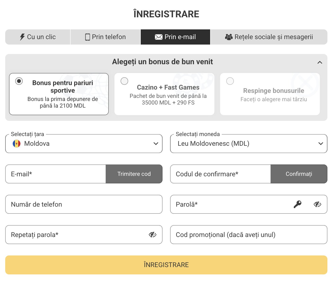 Înregistrarea pe Melbet cu e-mailul