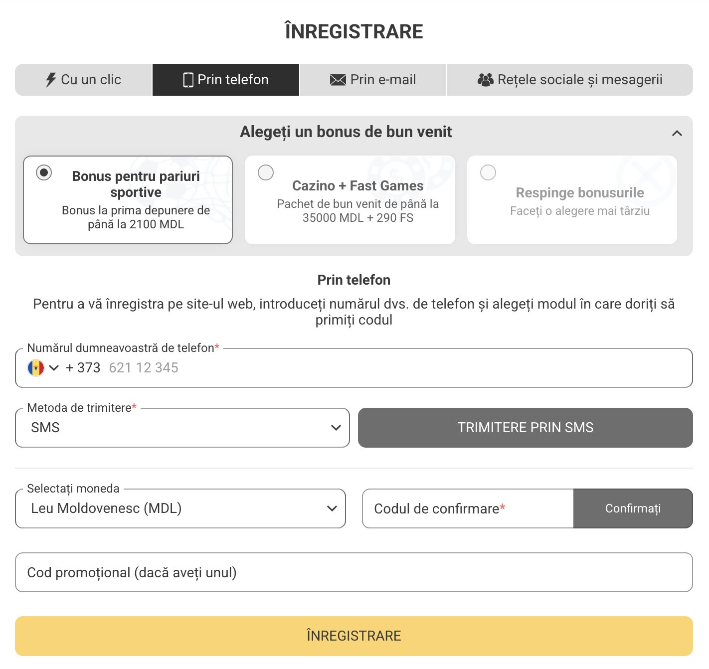 înregistrare după numărul Melbet